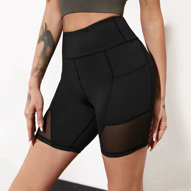 S to XL Western Big Women Phone Pocket Nylon Sports Shorts Printed High Waist Yoga Shorts Female Fitness Workout Gym Short