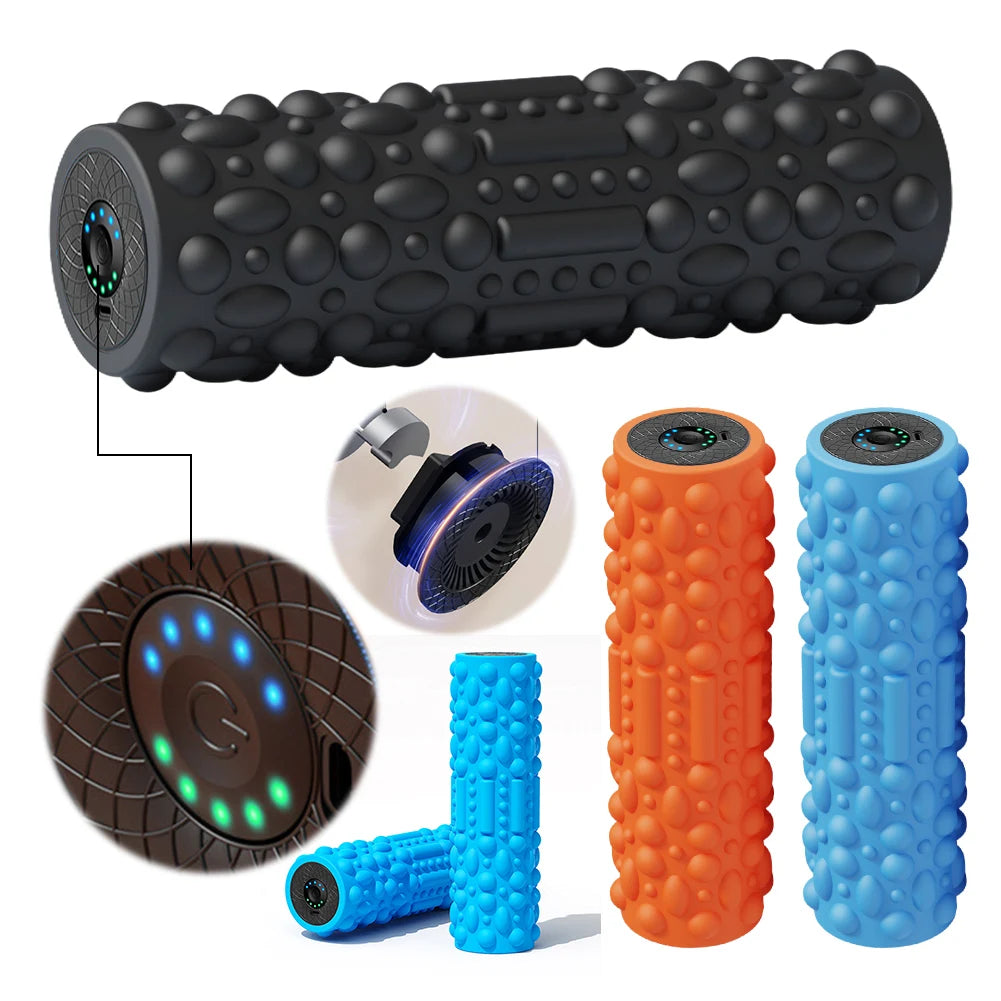 Electric Vibrating Foam Roller Yoga Column Rechargeable Exercise Roller 5 Modes Muscle Roller for Bodybuilding