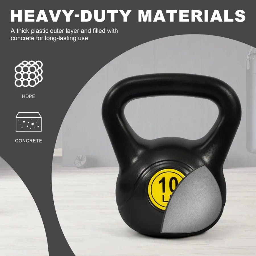 Wide Grip Kettlebell Exercise Fitness Weight Set 3Pieces: 10lb 15lb and 20lb Kettlebells