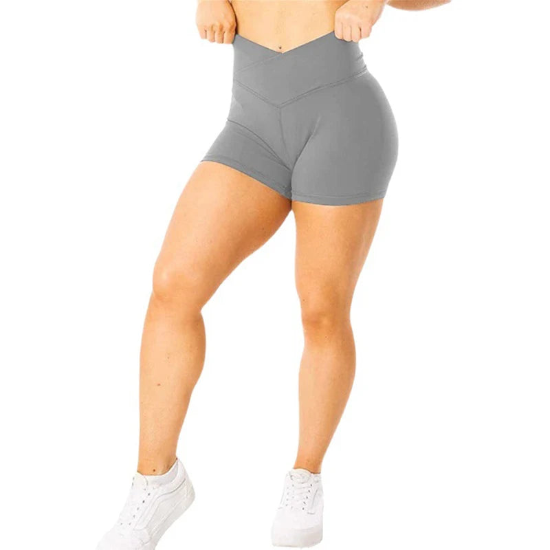 V Cross Waist Yoga Shorts for Women Seamless Gym Shorts Scrunch Butt Workout Shorts Women Running Amplify Sports Shorts