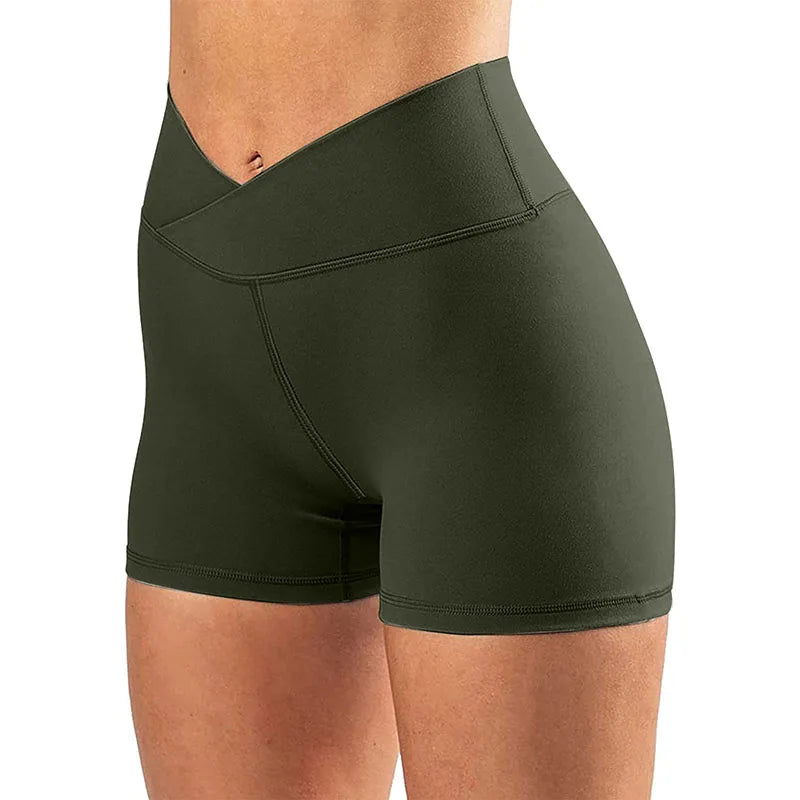 V Cross Waist Yoga Shorts for Women Seamless Gym Shorts Scrunch Butt Workout Shorts Women Running Amplify Sports Shorts
