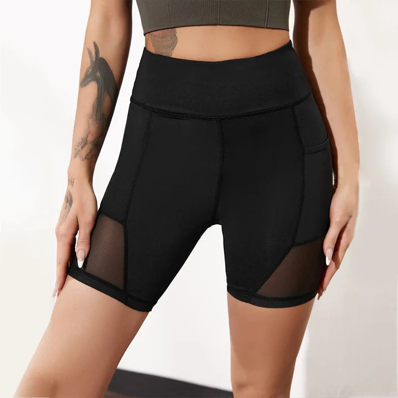 S to XL Western Big Women Phone Pocket Nylon Sports Shorts Printed High Waist Yoga Shorts Female Fitness Workout Gym Short
