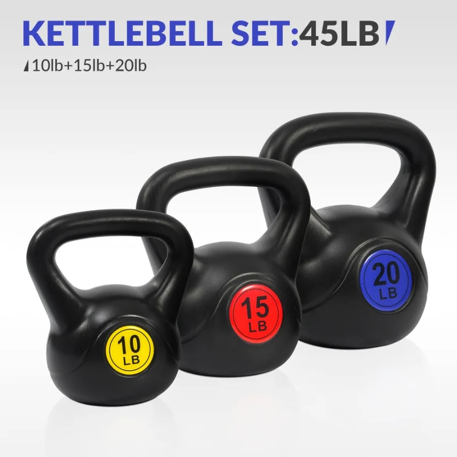 Wide Grip Kettlebell Exercise Fitness Weight Set 3Pieces: 10lb 15lb and 20lb Kettlebells