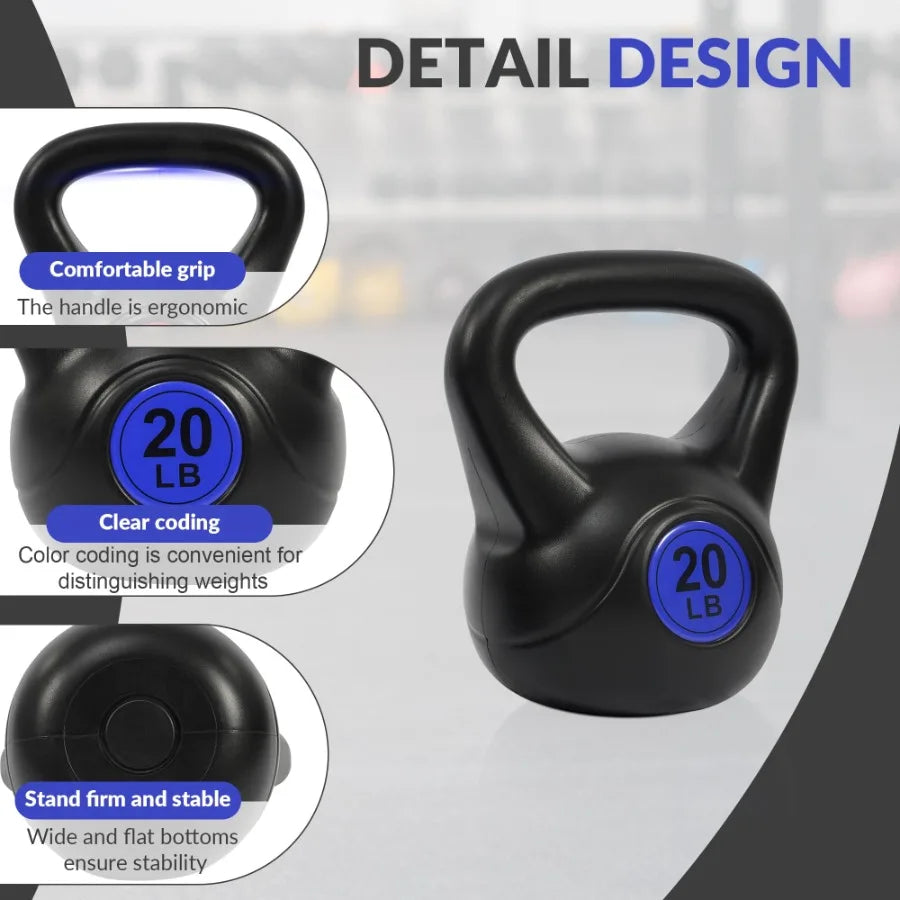 Wide Grip Kettlebell Exercise Fitness Weight Set 3Pieces: 10lb 15lb and 20lb Kettlebells