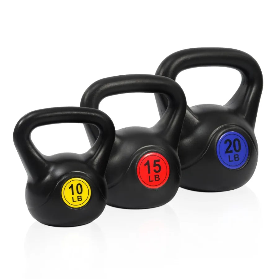 Wide Grip Kettlebell Exercise Fitness Weight Set 3Pieces: 10lb 15lb and 20lb Kettlebells